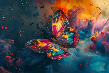 Celestial Dreamscape with Vibrant Butterfly