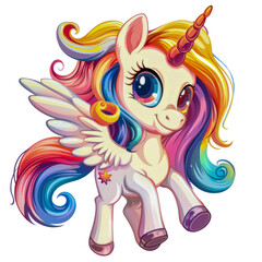 Colorful unicorn cartoon with a magical horn cut out on transparent background