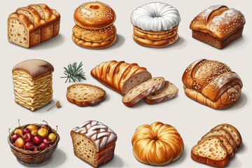 A modern icon set of bread
