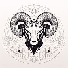 Ram head with sacred geometry elements. Zodiac sign. Vector illustration.