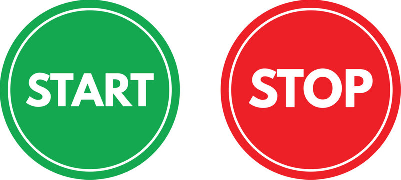 Stop start buttons in green and red colors isolated on white background . Vector illustration
