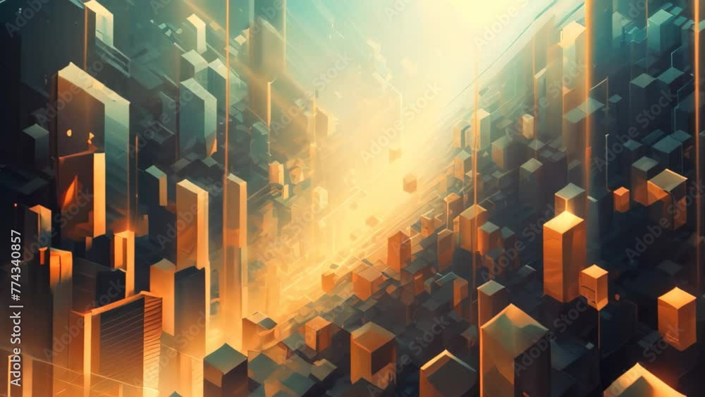 Poster futuristic abstract background with glowing cubes. 3d rendering, digital abstract background, ai gen