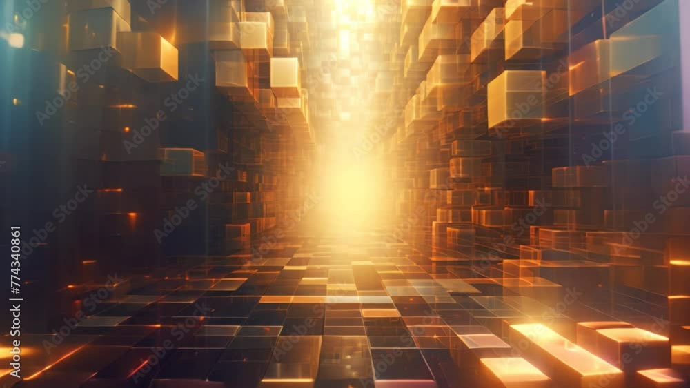 Poster abstract technology background with glowing squares and light effects. 3d rendering, digital abstrac