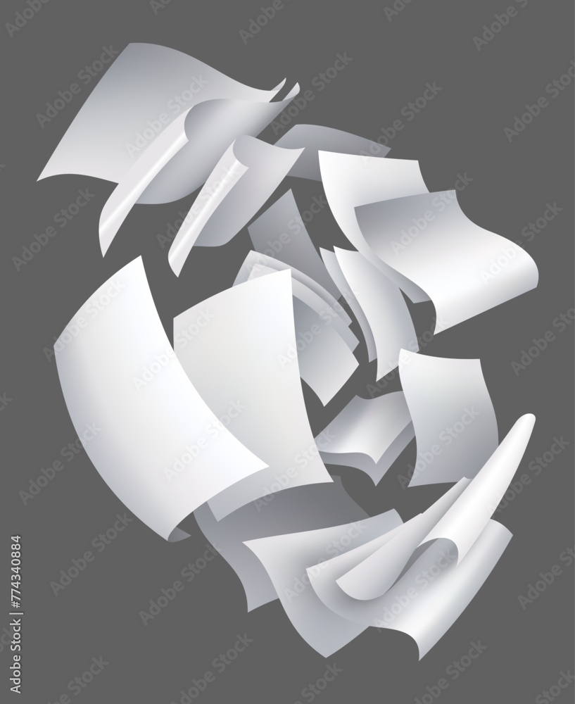 Poster realistic falling paper sheets. set of flying curved leaves of paper. vector loose soar of notes wit