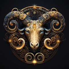 Zodiac sign of the ram. Zodiac background. Vector illustration.