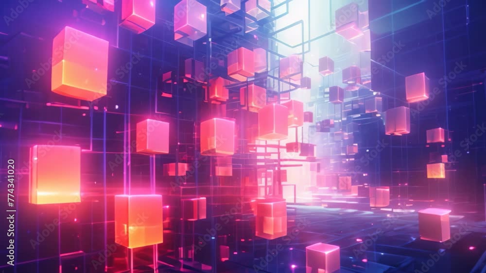 Poster abstract background with glowing cubes. 3d rendering, 3d illustration, digital abstract background, 