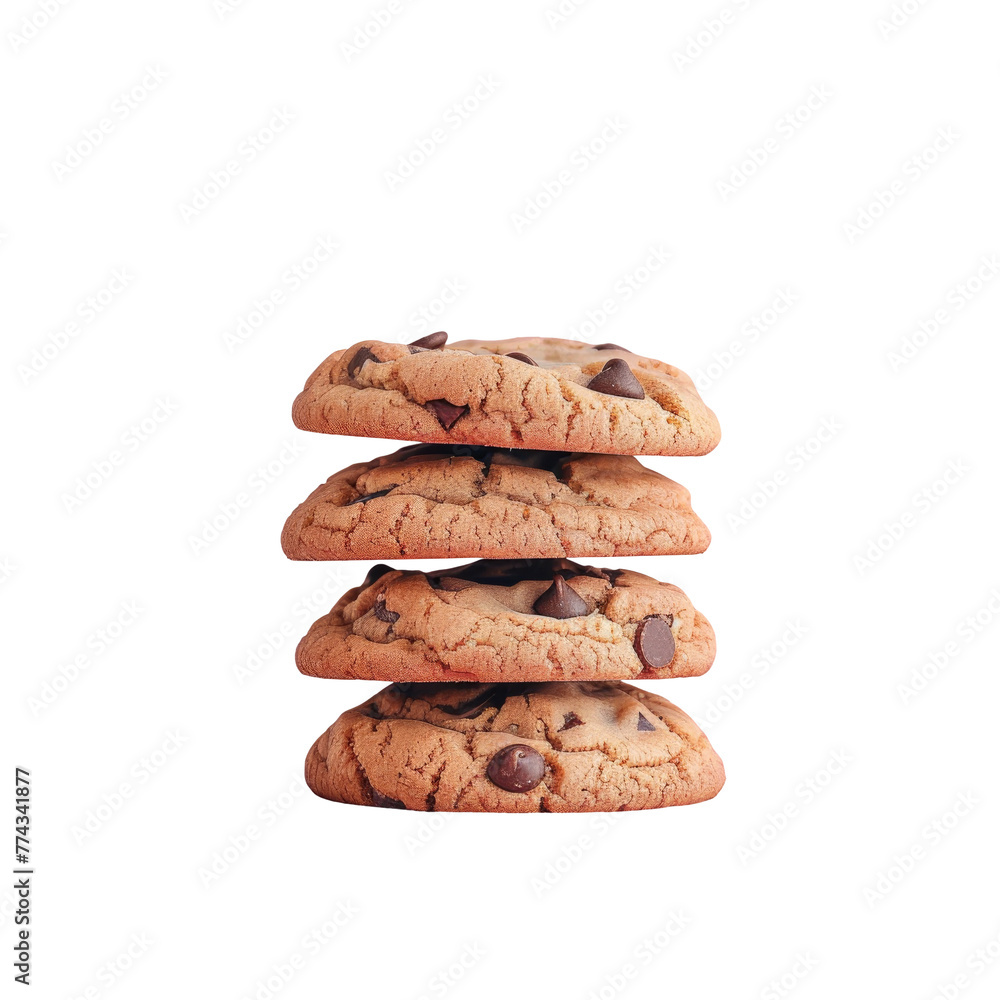 Poster a stack of chocolate chip cookies on a transparent background