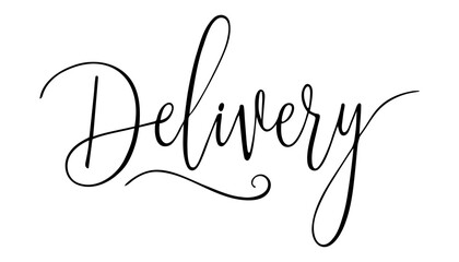 Delivery logo. Shipping vector template. Lettering hand drawn doodle text. Fast speed moving. Dynamic inscription. Online service with fast delivery. For store, supermarket, website, poster, cafe.