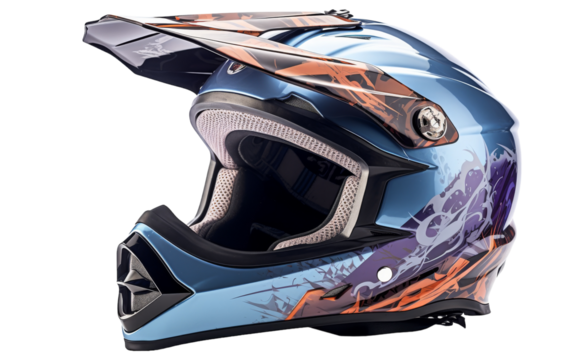 A blue helmet adorned with a striking skull design, symbolizing strength and mystery