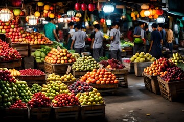 Fototapeta na wymiar Asia s nighttime fresh fruit market With copyspace for text