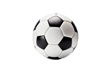 Monochrome soccer ball elegantly rests on a pristine white backdrop
