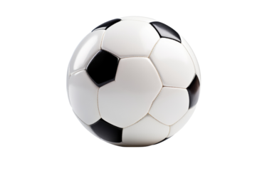 A black and white soccer ball sits on a white background, a striking contrast in colors and shapes