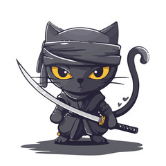 Illustration of a charming cat samurai wielding a sword. This icon represents animal athleticism, isolated in a premium vector format. Presented in a flat cartoon style for t-shirt design