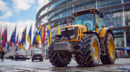 Large Tractor Driving Down City Street