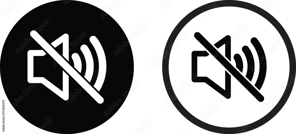 Poster volume mute icon set in two styles . sound off icon vector . speaker mute button icon