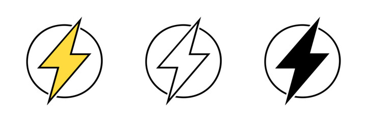 Lightning electricity bolt flat icons set.