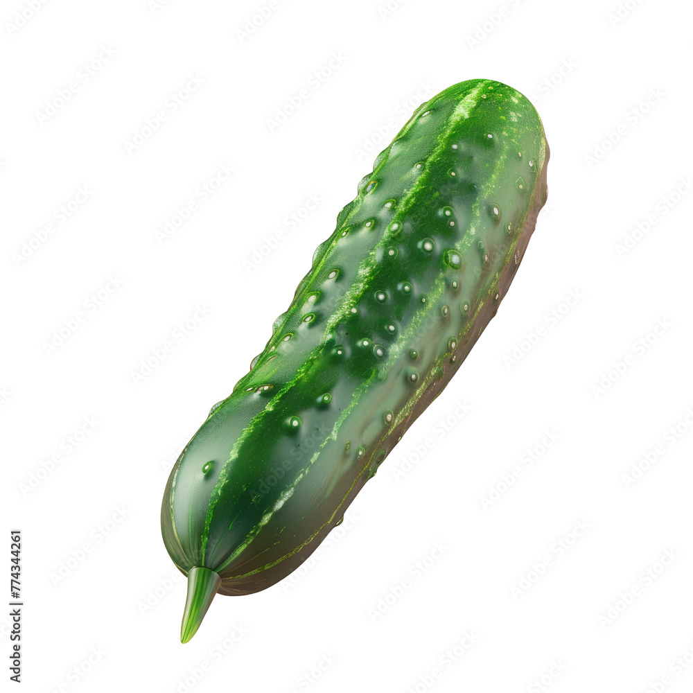Poster a cucumber with a green stem on a transparent background