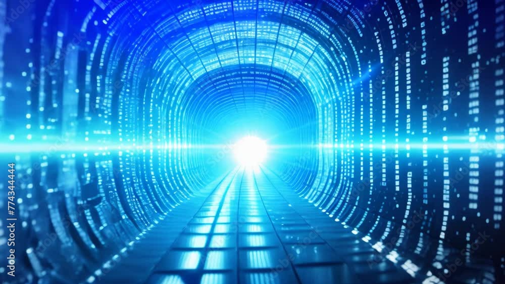 Poster a tunnel illuminated by a glowing light at its end, symbolizing a pathway of brightness, hope, and e