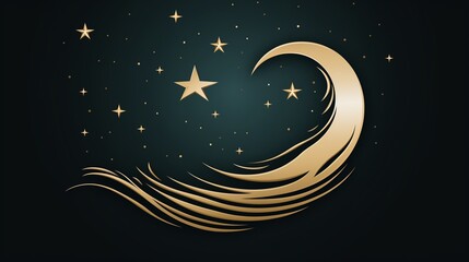 Obraz na płótnie Canvas A minimalist logo icon of a crescent moon and stars.