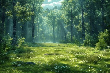 3D modern background of a glade in a forest - obrazy, fototapety, plakaty