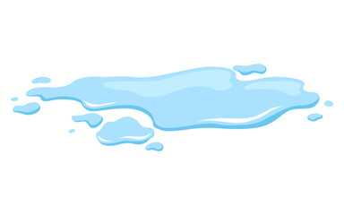 Water spill puddle. Blue liquid shape in flat cartoon style. Clean fluid drop design element isolted on white background