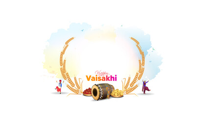 Happy Vaisakhi. Baisakhi festival isolated template design. India Punjabi sikh harvest festival. - obrazy, fototapety, plakaty