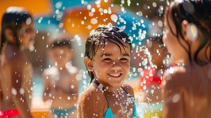Children splashing in the pool at an outdoor water park