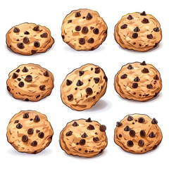 Cookies with chocolate chips vector set isolated on white