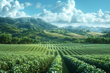 Fototapeta na wymiar Agricultural landscape modern background in 3D