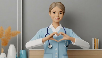 Nurse shows a heart with her hand.