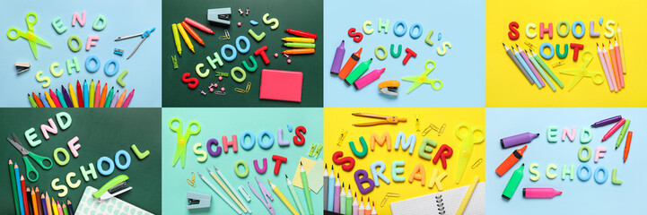 Collage with different stationery. School's out for summer