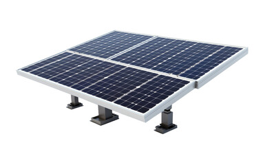 A solar panel gleams brightly against a stark white background