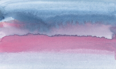 Ink watercolor hand drawn smoke flow stain blot landscape on wet paper texture horizontal background.