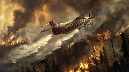 
The plane putting out the fire of forest by water discharge.
