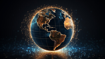 A globe with interconnected communication lines symbolizing global connectivity and information sharing, A globe symbolizing digital global networks - obrazy, fototapety, plakaty
