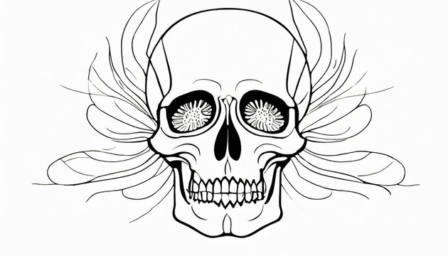 Skull, thick black lines, isolated on white background.