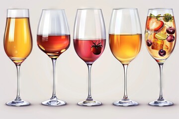 Icons of transparent glasses goblets