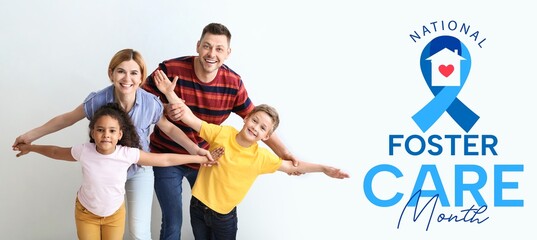 Banner for National Foster Care Month with happy family