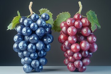 Fresh fruit on the table, 3d modern icon set of white and red grapes.