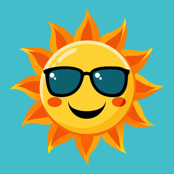 Summer Cute smiley Sun with Sunglasses Silhouette Vector Graphics element illustration