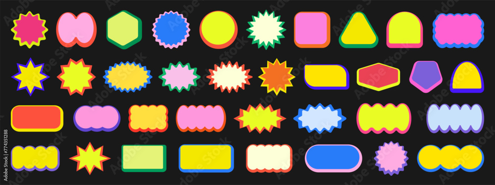 Poster set of cool abstract geometric shapes vector design. trendy y2k brutalist stickers collection.
