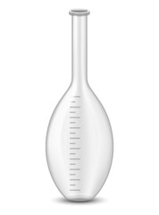 Plastic or glass measure jug. Realistic glass cup with measurement scale for volume isolated. Container for cooking or chemicals. Vector icon