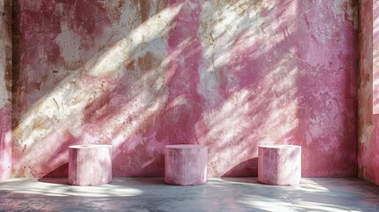 Pink Wall With Three Cement Pillars