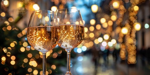 Sparkling Elegance: Two Glasses of Champagne - obrazy, fototapety, plakaty