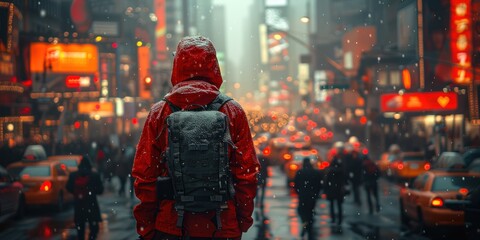 The Scarlet Wanderer: A Beating Heart in the City - obrazy, fototapety, plakaty