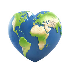 Naklejka premium 3d rendering heart shaped planet earth Isolated On Transparent Background, PNG File 