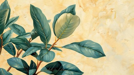 Vintage Botanical Painting with Simple Leaves Generative AI
