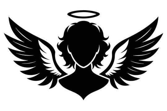 silhouette image,Angel head icon ,vector illustration,white background
