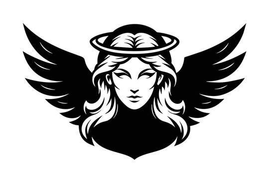 silhouette image,Angel head icon ,vector illustration,white background