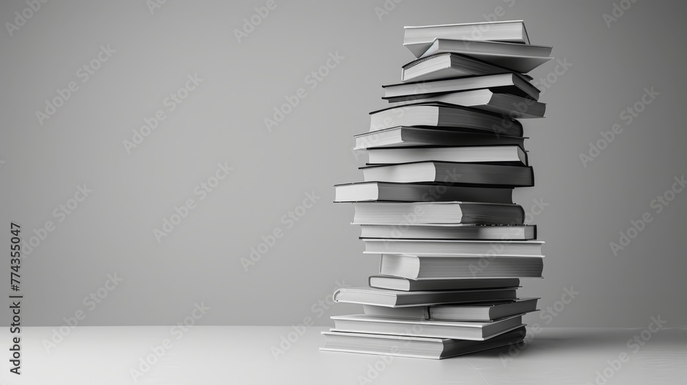 Poster a stack of books is piled on top of each other. the books are all different sizes and colors, but th